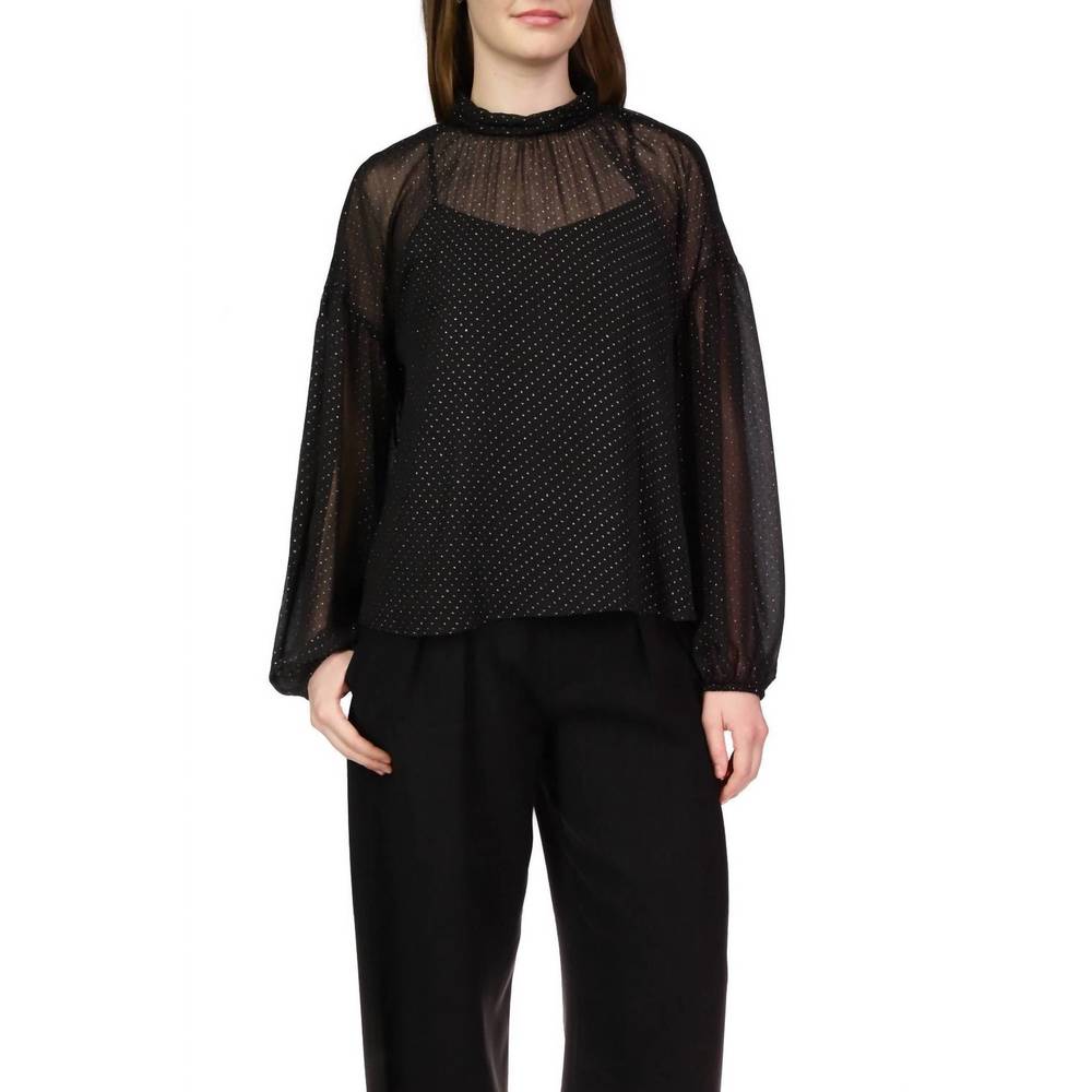NEW SANCTUARY sheer volume metallic top in black